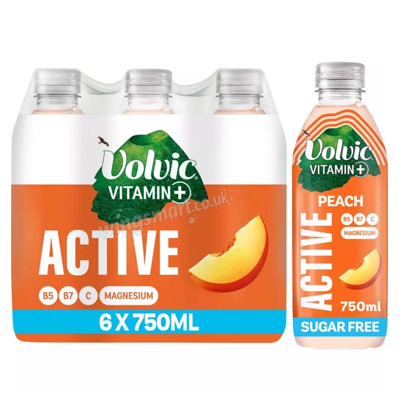 Volvic Vitamin+ Peach Active Sugar Free Vitamin Water 750ml (Pack of 6)