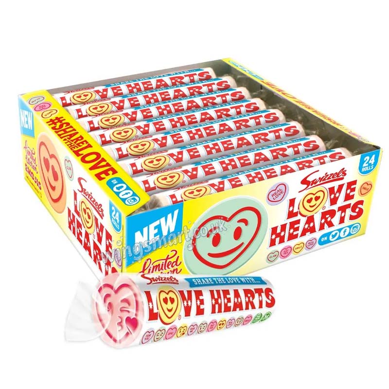 Swizzels Love Heart Rolls 39g (Pack of 24) Fullbox