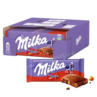 Milka Daim Chocolate Bar 24 x 90g – Crunchy Caramel Almond Chocolate