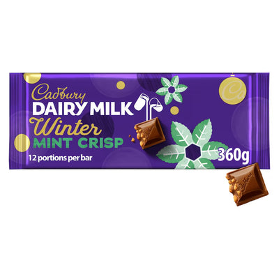 Cadbury Dairy Milk Winter Mint Crisp Large Chocolate Bar 360g - Festive Christmas Edition
