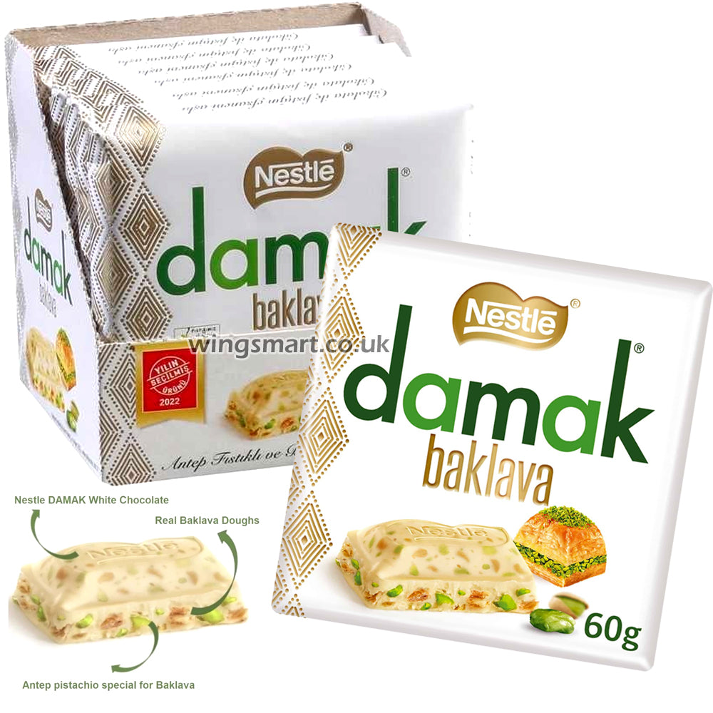 Nestle Damak Baklava White Chocolate Bar with Pistachio 6 x 60g Full B ...