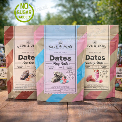 Dave & Jon’s Flavoured Date Candy Collection – 125g Variety Pack (8 & 16 packs)
