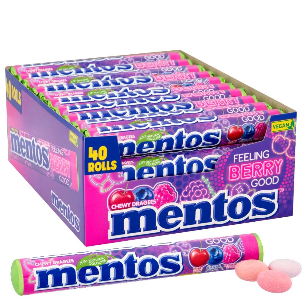 Mentos Feeling Berry Good Chewy Dragees Roll 38g – 20 or 40 Pack