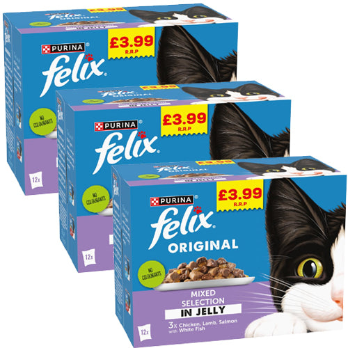 FELIX Original Mixed Selection in Jelly Wet Cat Food 12 x 85g PMP (Box of 3)