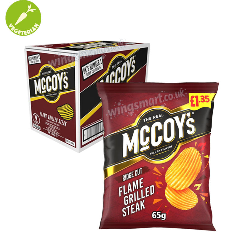 McCoy’s Flame Grilled Steak Crisps 65g PMP x 20 Packs Ridge Cut Smoky Steak Flavour Potato Crisps