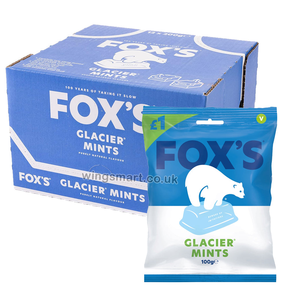Refreshing Fox's Glacier Mints 100g PMP (Box of 12) - Minty Freshness ...