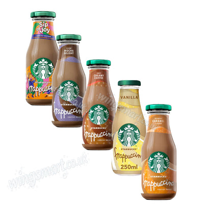 Starbucks Frappuccino 250ml – Caramel, Vanilla, Coffee, Mocha & Brownie (Box of 8 bottles)
