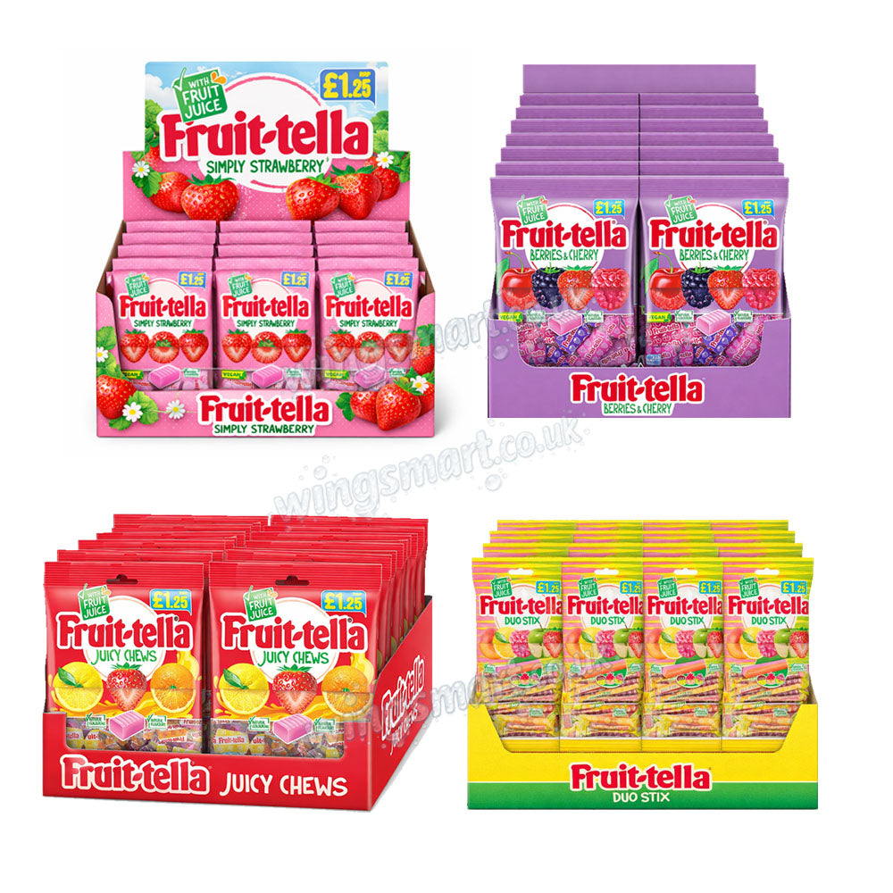 Fruit-tella Assorted Chewy Sweets 135g – Duo Stix, Juicy Chews, Berries & Cherry, Simply Strawberry