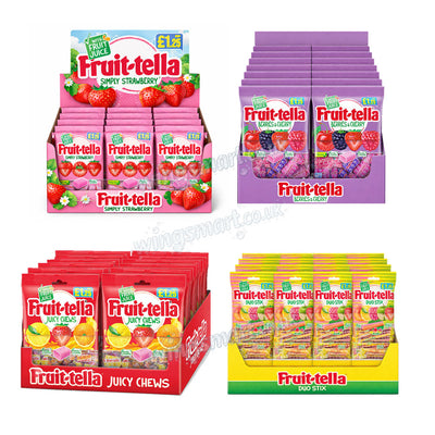 Fruit-tella Assorted Chewy Sweets 135g – Duo Stix, Juicy Chews, Berries & Cherry, Simply Strawberry