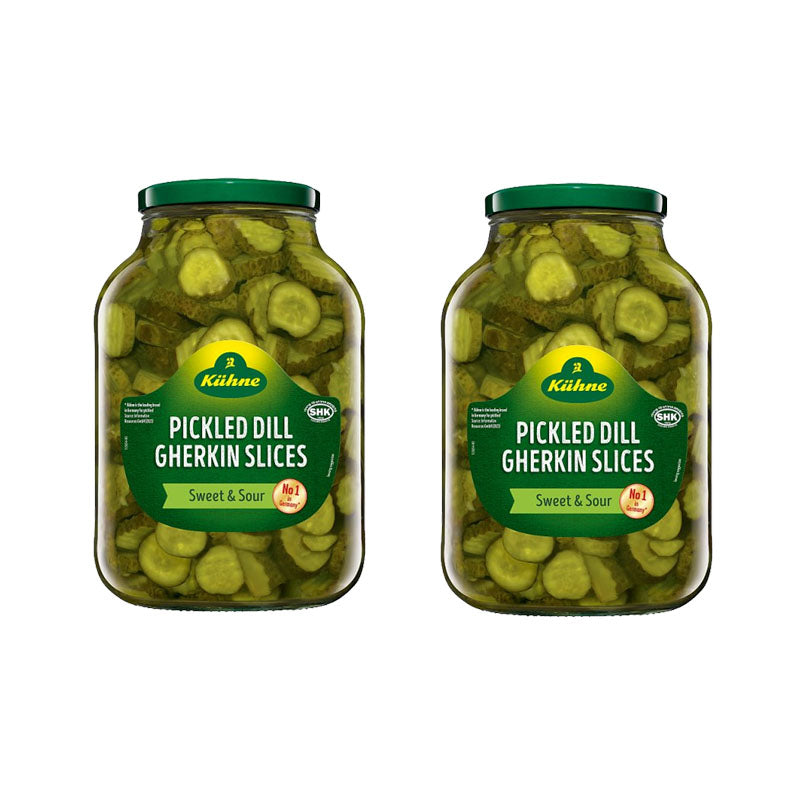Kühne Sweet & Sour Dill Gherkins Slices Pickled 2450g (2 & 4 Jars)