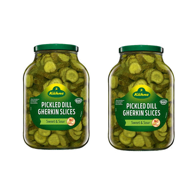 Kühne Sweet & Sour Dill Gherkins Slices Pickled 2450g (2 & 4 Jars)