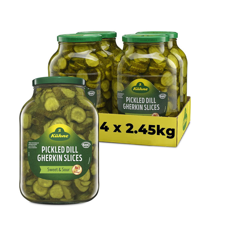 Kühne Sweet & Sour Dill Gherkins Slices Pickled 2450g (2 & 4 Jars)