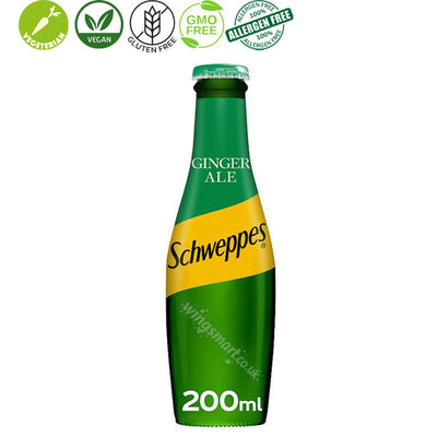 Schweppes Ginger Ale Sparkling Soft Drink 24 x 200ml Ginger Flavour Glass bottle Drink