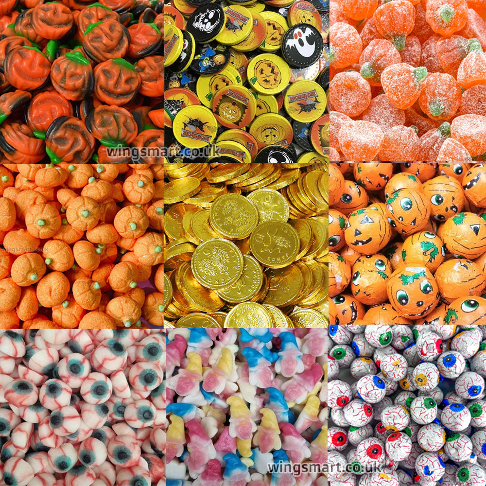 Mixed Spooky Halloween Candy: Vegan Gummy Pumpkins, Chocolate Eyeballs, and More (0.5kg - 10kg)