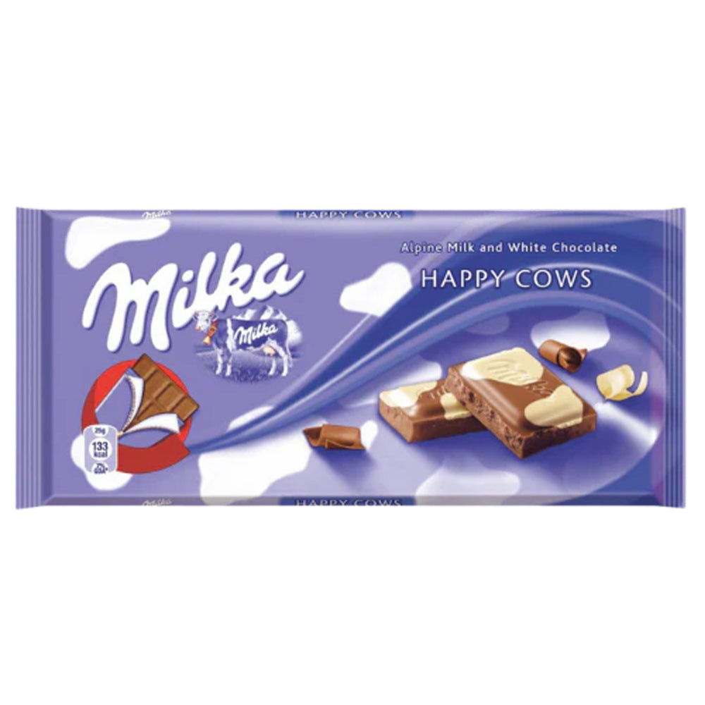 Milka Happy Cows Milk and White Chocolate Bar 100g (Box of 23)