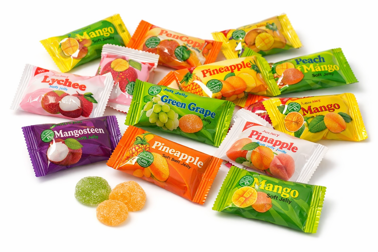 Lucky Dip Exotic Soft Gummies 100g – Mango, Lychee, Peach, Mangosteen, Grape & Pineapple (12 Packs)