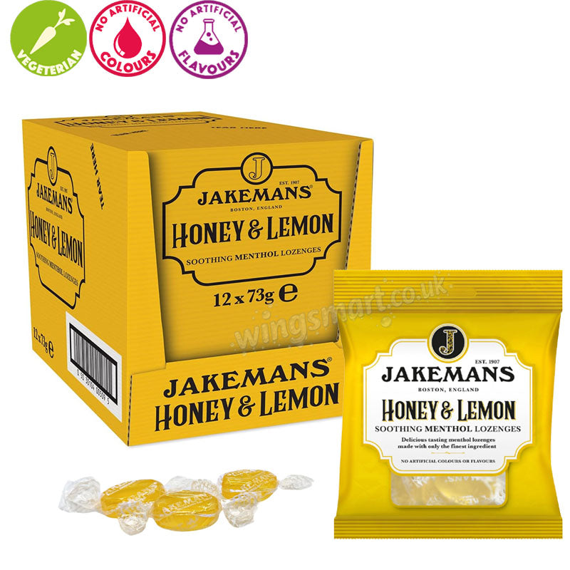 Jakemans Honey & Lemon Soothing Menthol Lozenges 73g (Box of 12 packs)