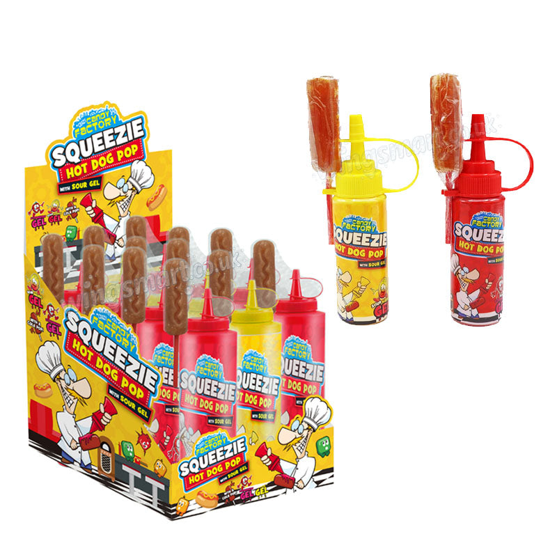 Crazy Candy Factory Squeezie Hot Dog Pop 80g (Box of 12 lollipops)
