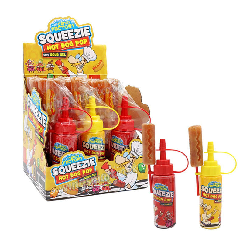 Crazy Candy Factory Squeezie Hot Dog Pop 80g (Box of 12 lollipops)