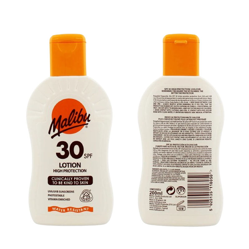 Malibu SPF 30 Sun Protection Lotion 200ml x 6 Bottles – High Protection Sunscreen for Face & Body
