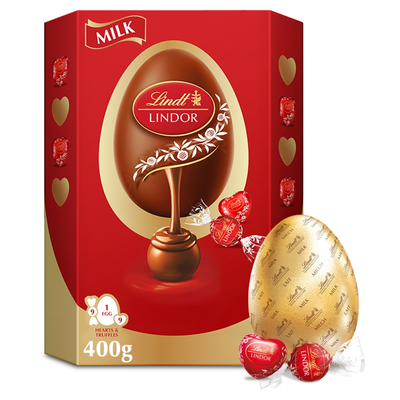 Lindt Lindor Milk Chocolate Egg With Lindor Milk Chocolate Truffles & Hearts 400g