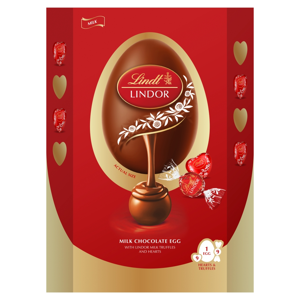 Lindt Lindor Milk Chocolate Egg With Lindor Milk Chocolate Truffles & Hearts 400g