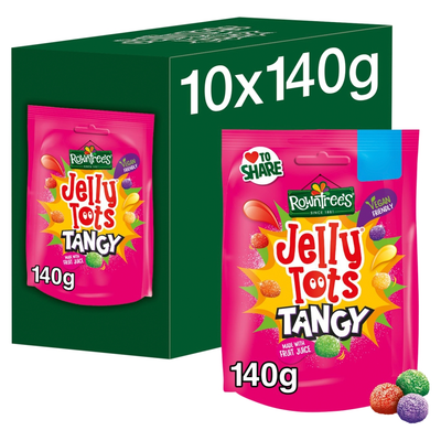 Rowntree's Jelly Tots Tangy Sweets Sharing Bag 140g (Box of 10)