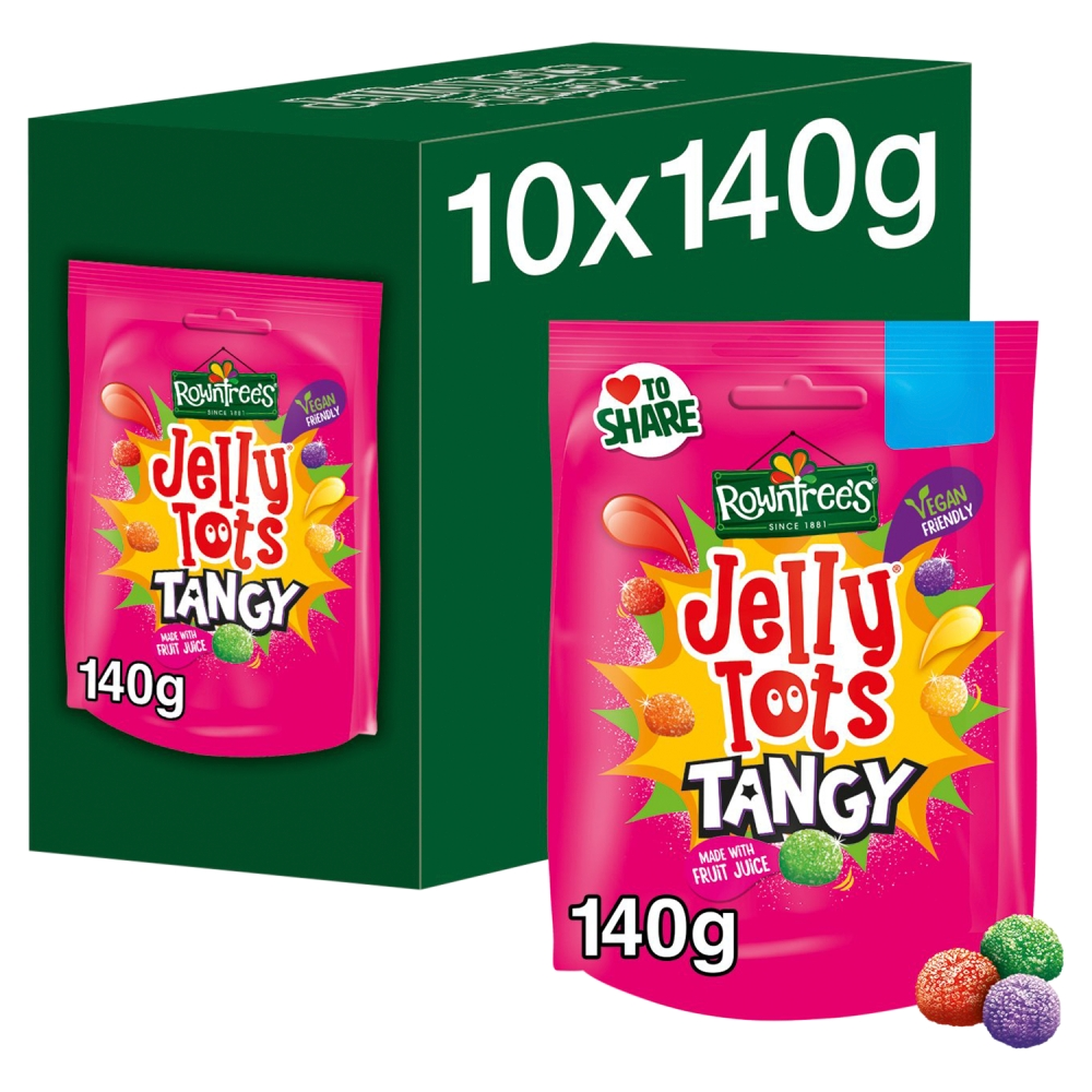 Rowntree's Jelly Tots Tangy Sweets Sharing Bag 140g (Box of 10)