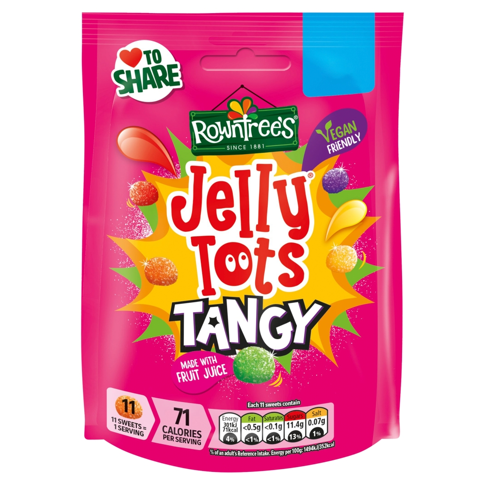 Rowntree's Jelly Tots Tangy Sweets Sharing Bag 140g (Box of 10)
