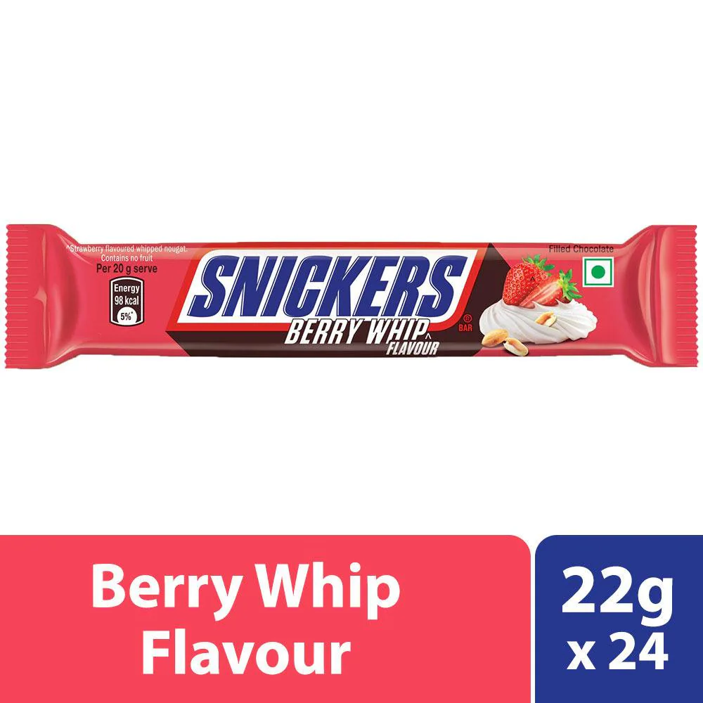 Snickers Berry Whip Peanuts, Nougat & Caramel Chocolate 22g (Box of 24)