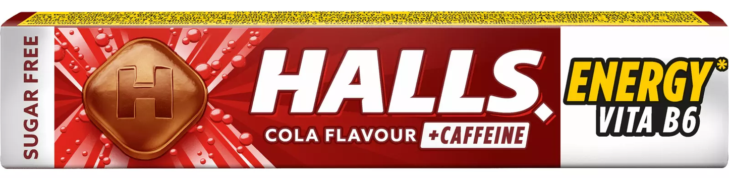Halls cola flavour, sugar free +caffeine energy vita B6 (Pack of 20)