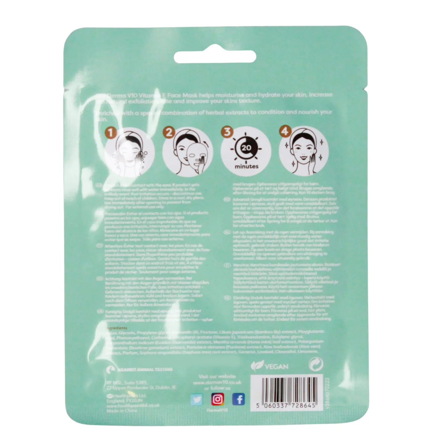 DERMA V10 HYDRATING FACE MASK VITAMIN E (Case of 48)
