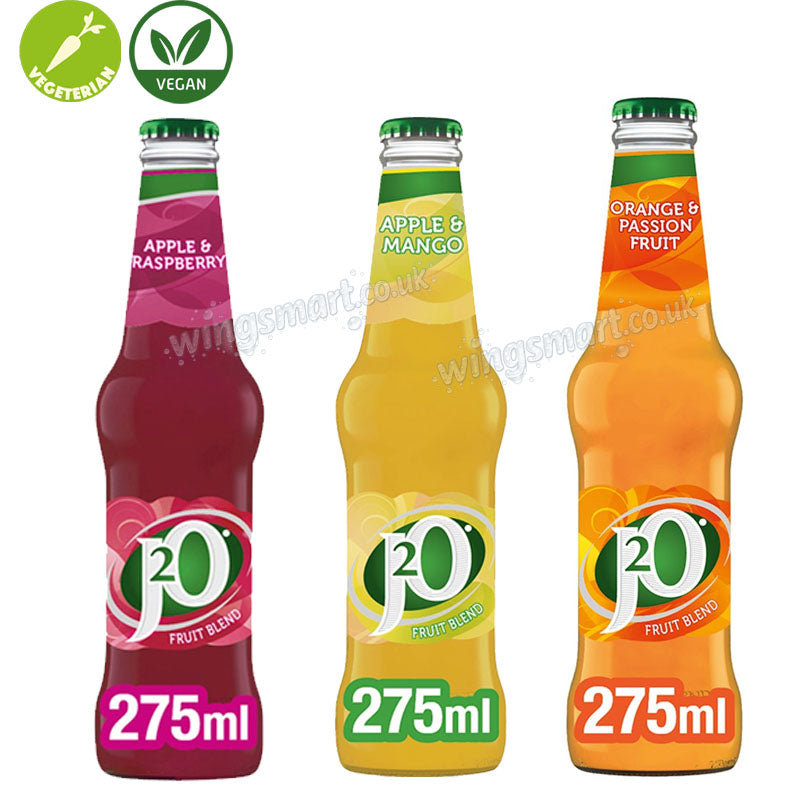 J2O Mixed Fruit Drinks 275ml Apple Raspberry Mango Orange Passion Fruit Case of 12 Bottles