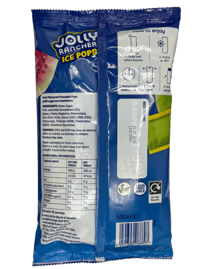 Jolly Rancher Ice Pops Multipack 10 Packs 500ml (10 Packs of 10 × 50ml)