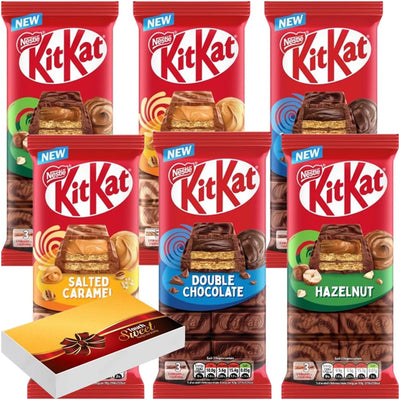 KitKat Gift Box - Hazelnut, Double Chocolate & Salted Caramel Sharing Bars - Sweet Treats for Any Celebration |Gift Box 6 x 99g