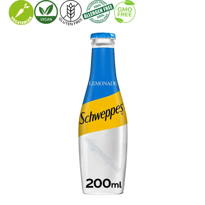 Schweppes Lemonade Sparkling Soft Drink 24 x 200ml Lemon Flavour Glass Bottles Drink