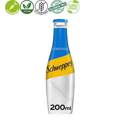 Schweppes Lemonade Sparkling Soft Drink 24 x 200ml Lemon Flavour Glass Bottles Drink
