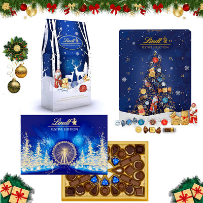 Lindt Festive Chocolate Gift Set  Advent Calendar 289g Pouch 650g and Festive Edition Box 469g