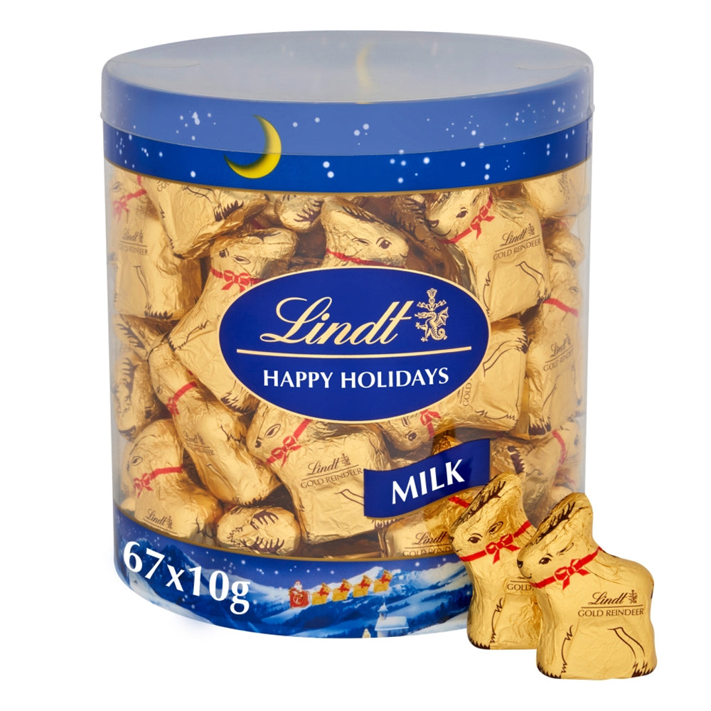 Lindt Gold Reindeer Christmas Milk Chocolate Drum 10g (Box of 67)