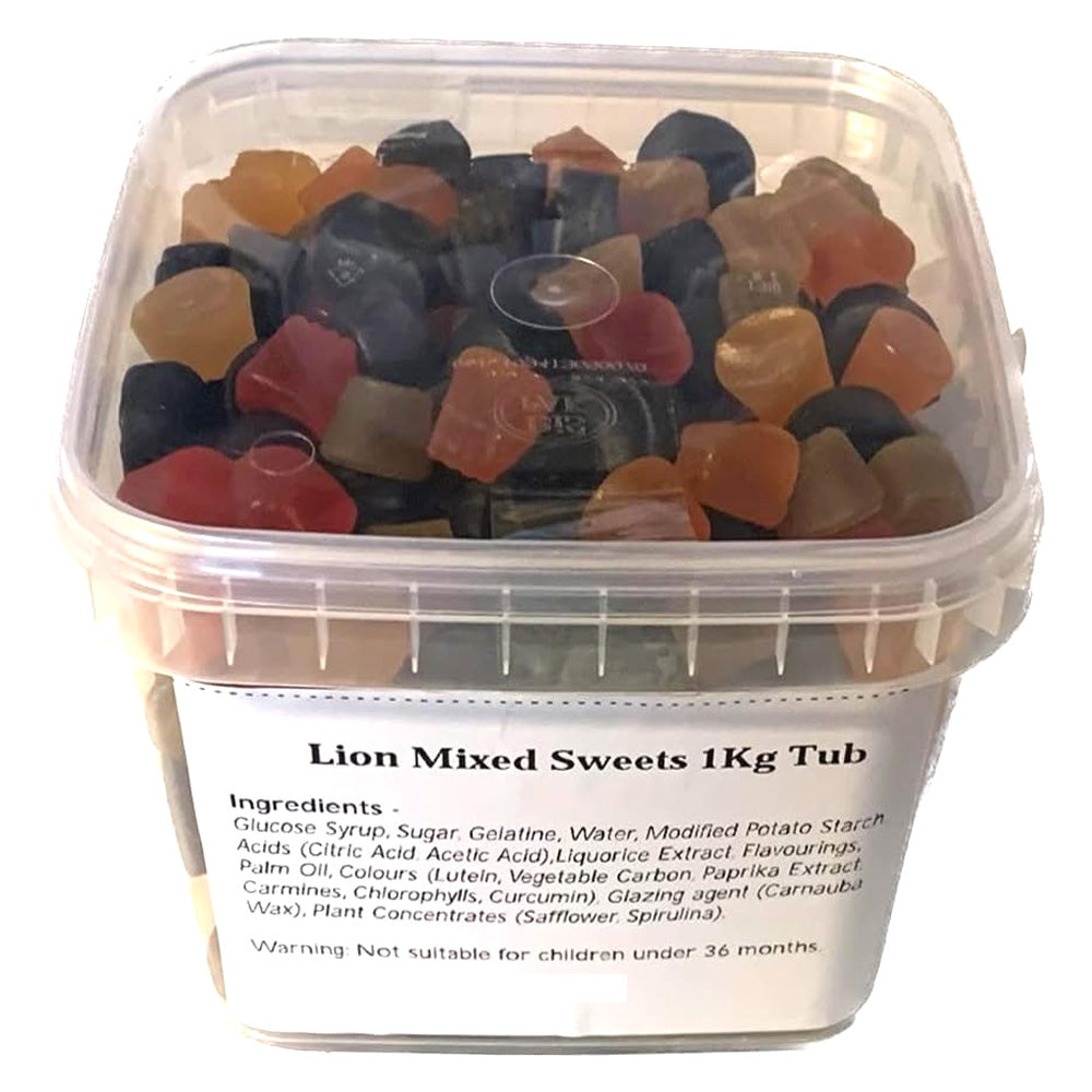 Mixed Gum Sweets Tub Liquorice,Wine Gums,Fruit Salads,Footballs Gums,Poor Bens Mix-1Kg Sweets Tub