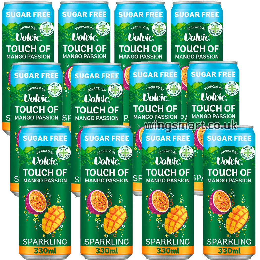 Volvic Touch of Mango Passion Sparkling Sugar Free Flavoured Water 12 x 330ml Cans