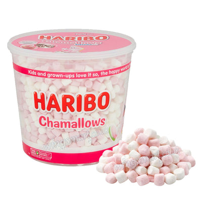 Haribo Chamallows Mini Marshmallows Pink & White Tub 475g Soft Fluffy Treat