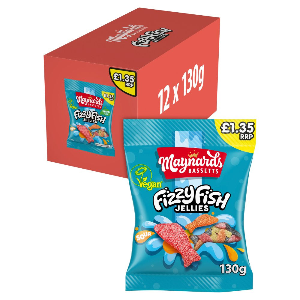 Maynards Bassetts Fizzy Fish Sweets Bag PMP 130g (Box of 12)