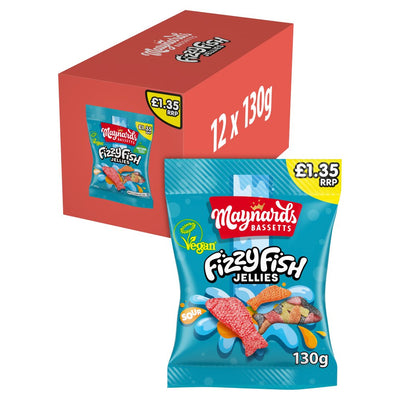 Maynards Bassetts Fizzy Fish Sweets Bag PMP 130g (Box of 12)