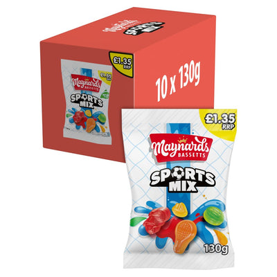 Maynards Bassetts Sports Mix Sweets Bag PMP 130g ( Box of 10)