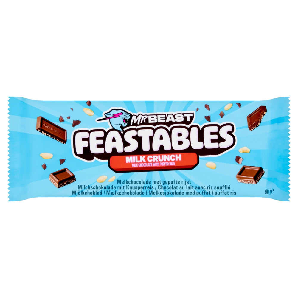 Feastables MrBeast Milk Crunch Milk Chocolate with Puffed Rice Bar 60g (Box of 10)