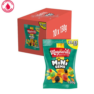 Maynards Bassetts Mini Gems Sweets Sharing Bag 130g PMP – Box of 10 Packs