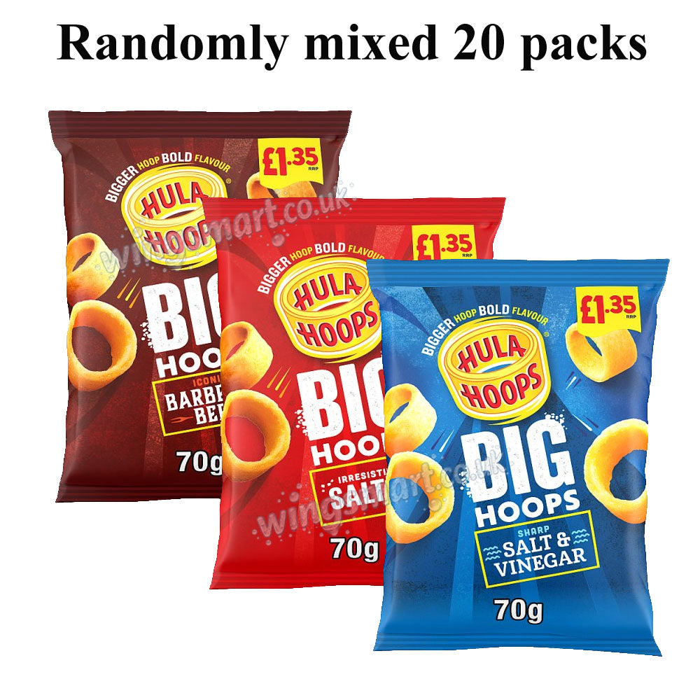 Hula Hoops Big Hoops 70g Crisps – BBQ Beef, Salted & Salt & Vinegar Assorted Flavours