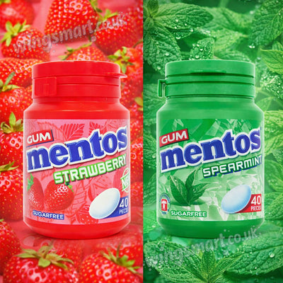 Mentos Strawberry & Spearmint Gum Bottles 56g PMP 6 Pack 40 Pieces Sugar Free Chewing Gum