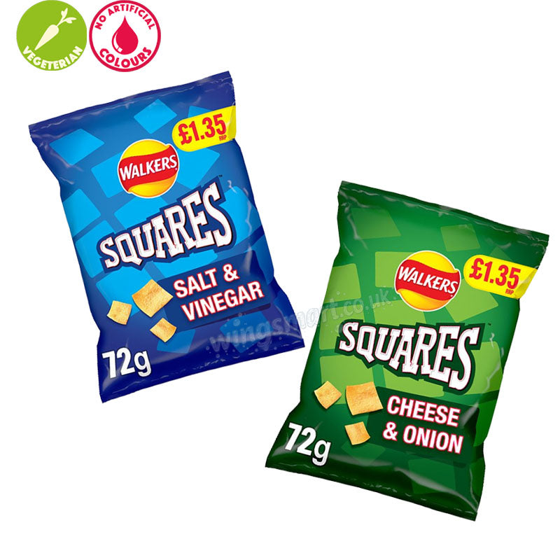 Walkers Squares Crisps Mixed Flavours – Salt & Vinegar Cheese & Onion 72g PMP (Box of 18)